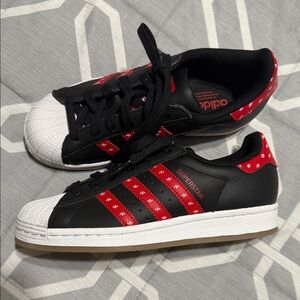 NWOT Adidas Kids Superstar Black and Red Sneakers